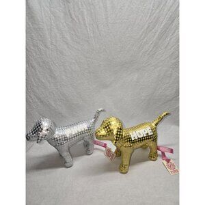 Victoria Secret PINK Dog Mascot Plush Lot of 2 Metallic Circle Printed- NWT